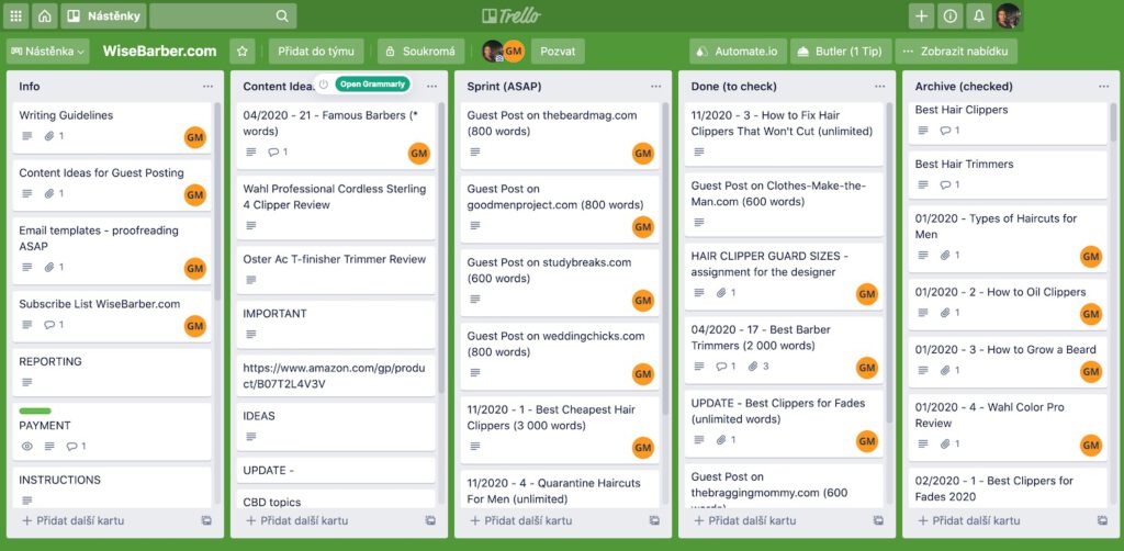 Pracovní workflow - Trello